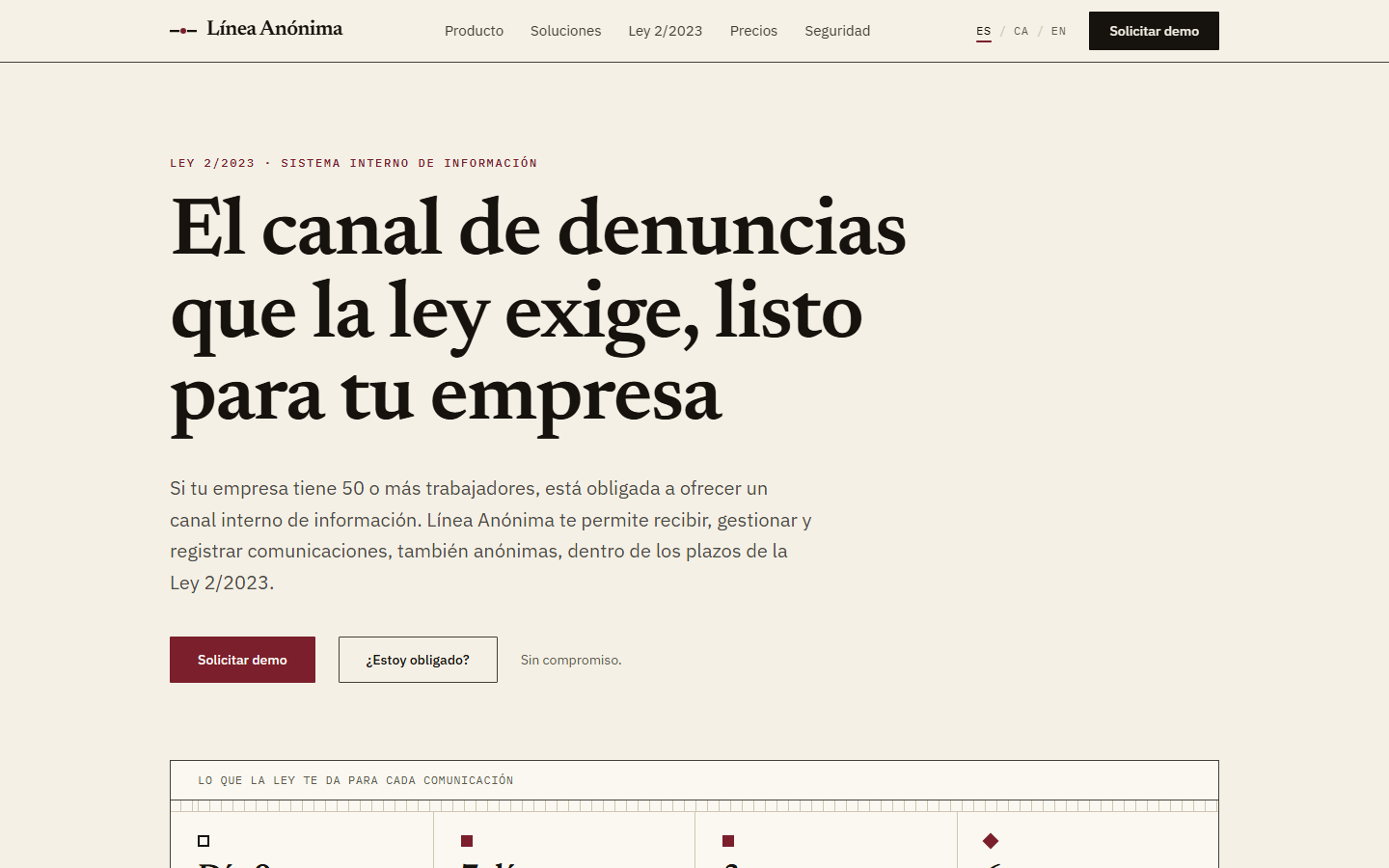 Línea Anónima home page
